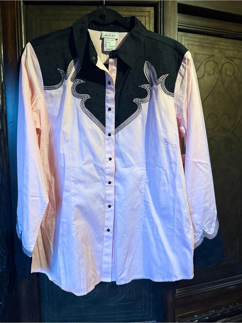 Ariat Pink and Black Western-Style Snap Shirt